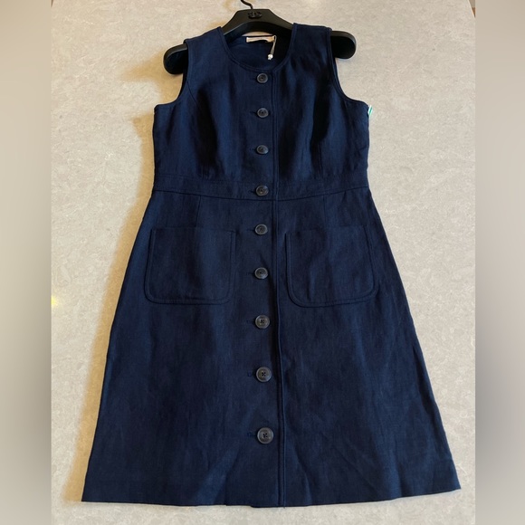 Tory Burch Sleeveless Linen Dress In Navy Size 6 - Picture 5 of 12